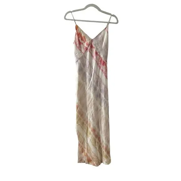 AllSaints Melody Marea Silk Slip Midi Dress Rainbow Pink